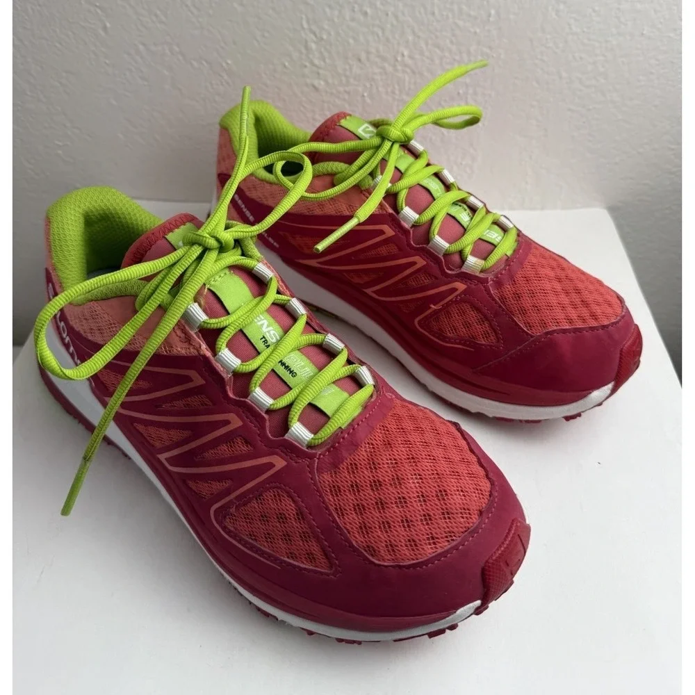 Salomon Pulse Trail Running Shoes Pink Lime Mesh Athletic Sneakers Women Sz 7.5